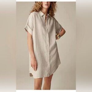 NWT J.Crew 100% Linen Natural Button Front Shirt Dress with Belt Size Large